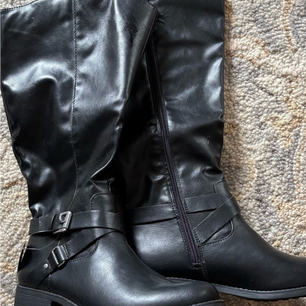 Style & Co. wide calf Black Boots with buckle detail.